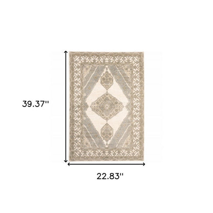 2' X 3' Beige And Ivory Oriental Area Rug
