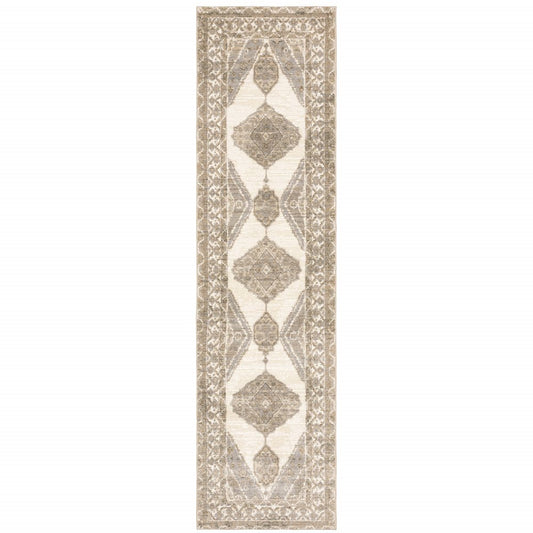 8' Beige And Ivory Oriental Runner Rug