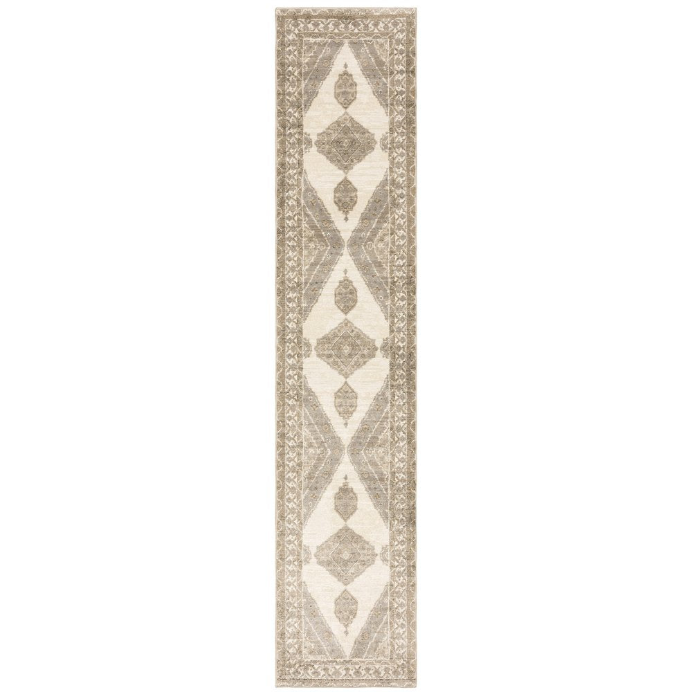 12' Beige And Ivory Oriental Runner Rug