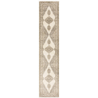 12' Beige And Ivory Oriental Runner Rug