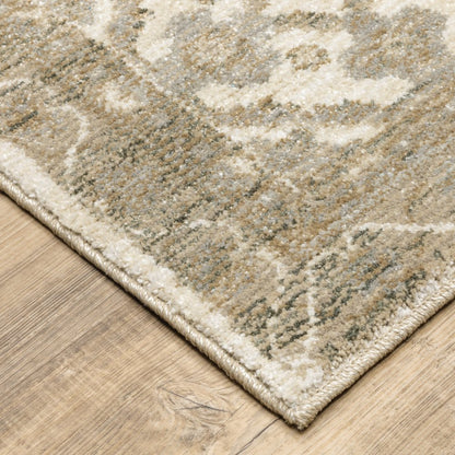 12' Beige And Ivory Oriental Runner Rug