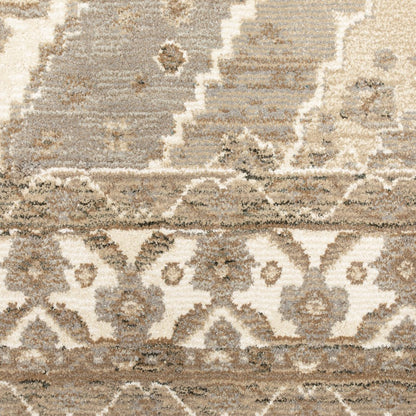 12' Beige And Ivory Oriental Runner Rug