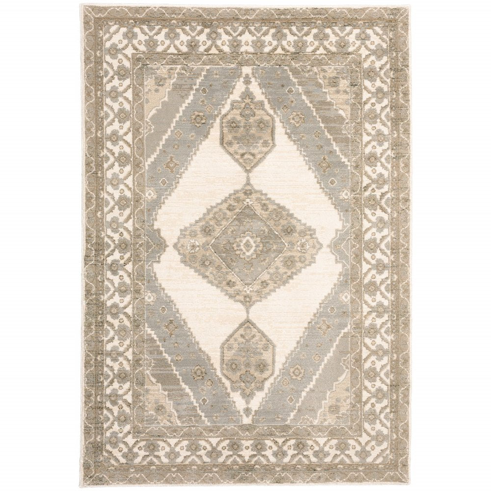 5' X 7' Beige And Ivory Oriental Area Rug