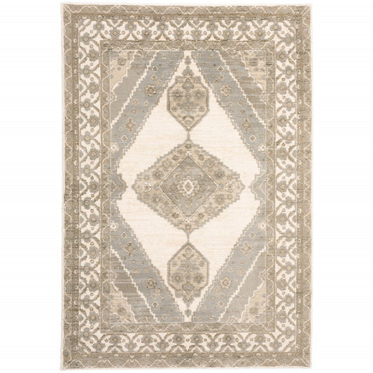 5' X 7' Beige And Ivory Oriental Area Rug