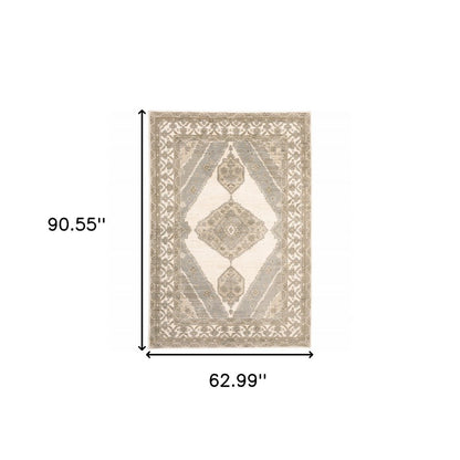 5' X 7' Beige And Ivory Oriental Area Rug