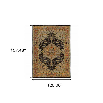 10' X 13' Black and Gold Oriental Power Loom Area Rug