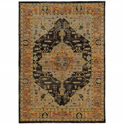 2' X 3' Gold And Gray Oriental Area Rug