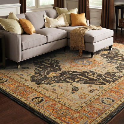 2' X 3' Gold And Gray Oriental Area Rug