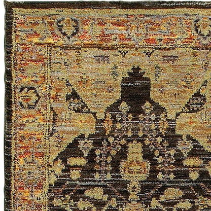 8' Black And Gold Oriental Runner Rug