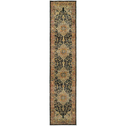12' Gold And Gray Oriental Runner Rug