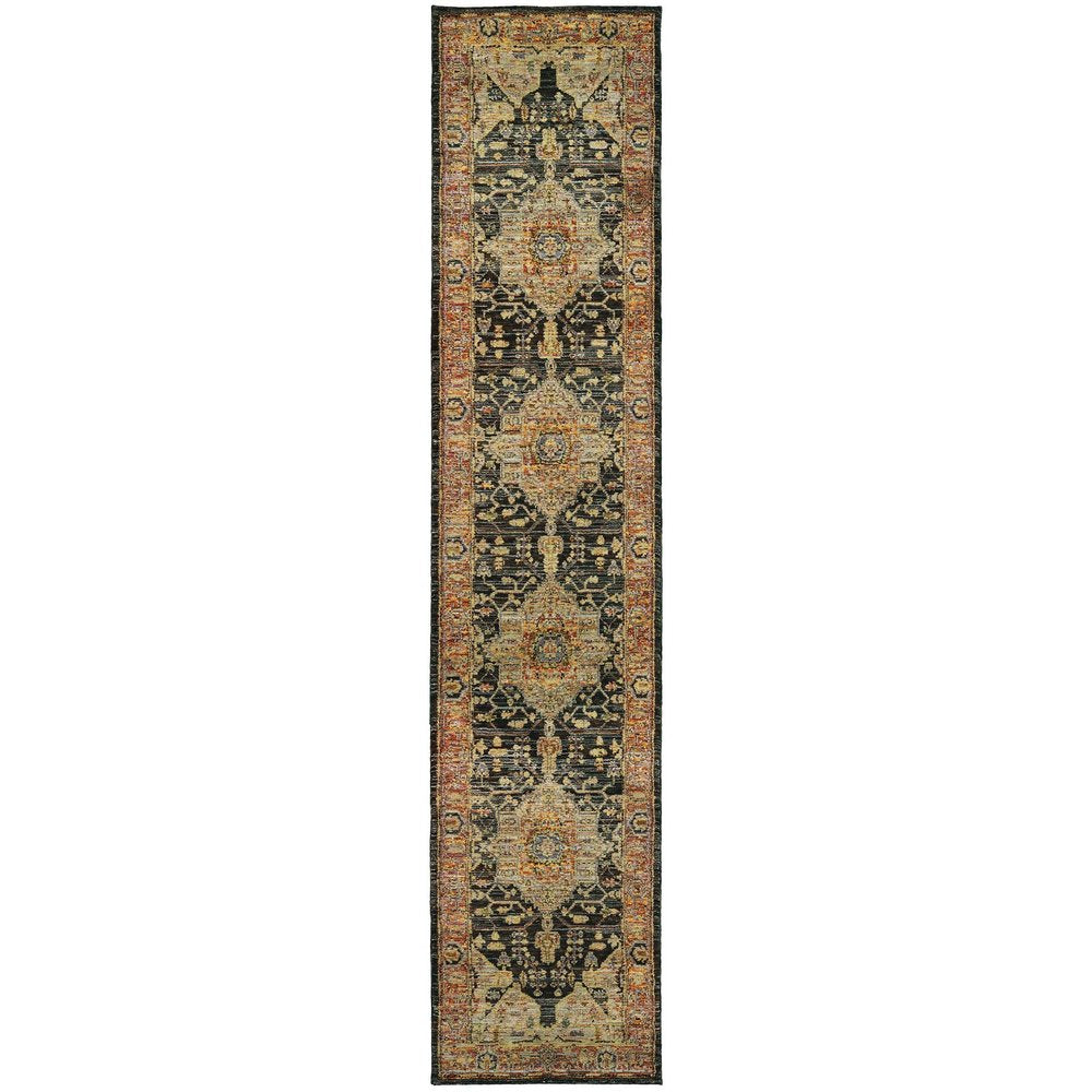 12' Gold And Gray Oriental Runner Rug