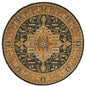 8' Black and Gold Round Oriental Power Loom Area Rug