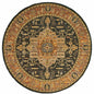 8' Black and Gold Round Oriental Power Loom Area Rug