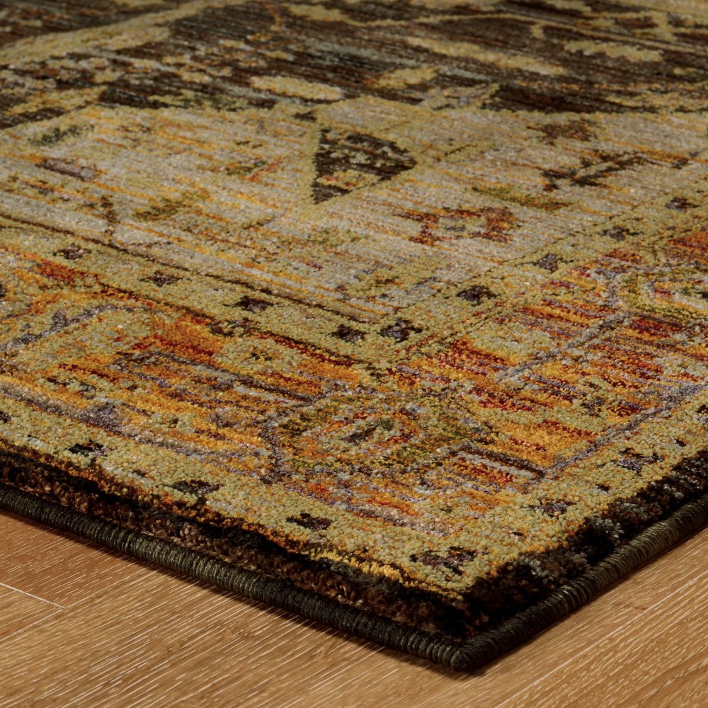 8' X 11' Black and Gold Oriental Power Loom Area Rug