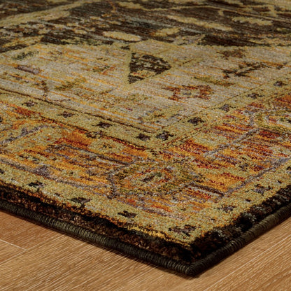 8' X 11' Black and Gold Oriental Power Loom Area Rug