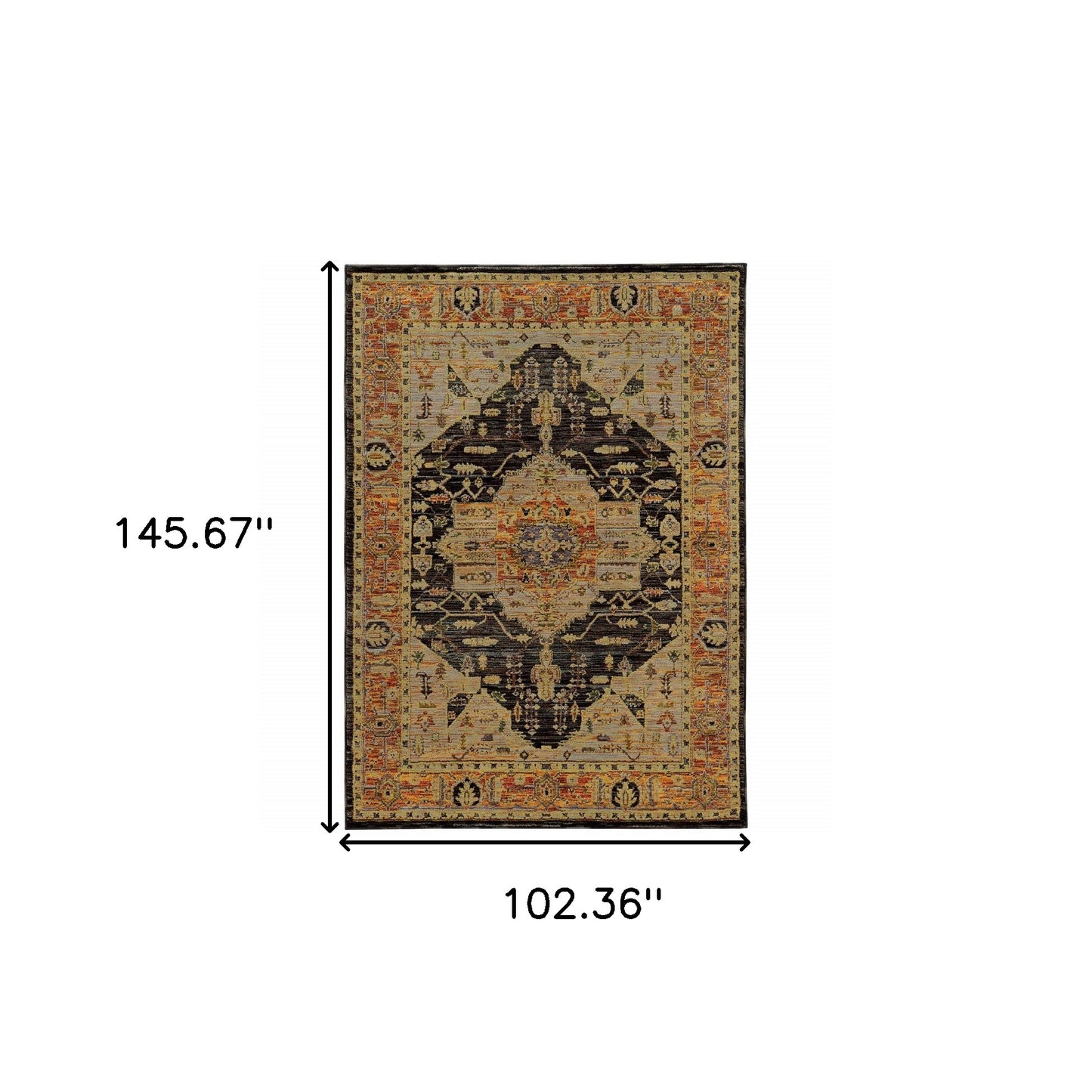 9' X 12' Black and Gold Oriental Power Loom Area Rug