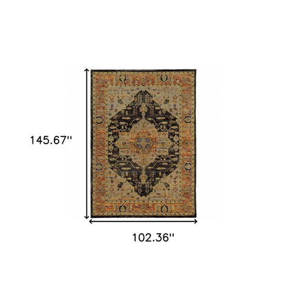 9' X 12' Black and Gold Oriental Power Loom Area Rug