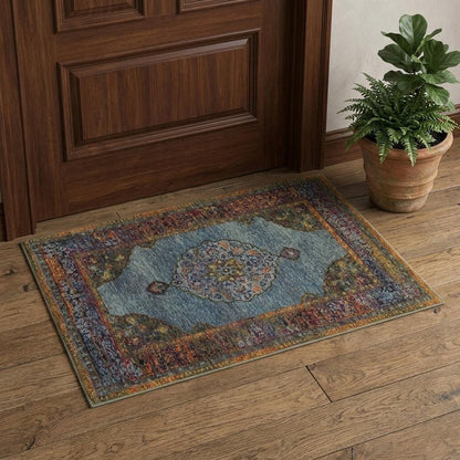 2' X 3' Blue And Beige Oriental Area Rug