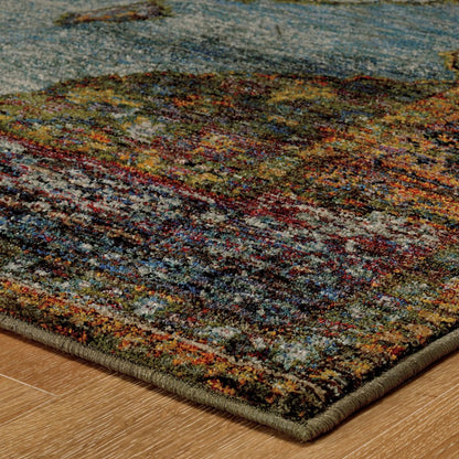 8' Blue And Beige Oriental Runner Rug