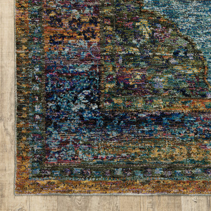 8' Runner Blue and Beige Oriental Power Loom Runner Rug