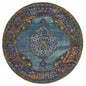 8' Blue and Beige Round Oriental Power Loom Area Rug