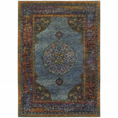 8' X 11' Blue and Beige Oriental Power Loom Area Rug