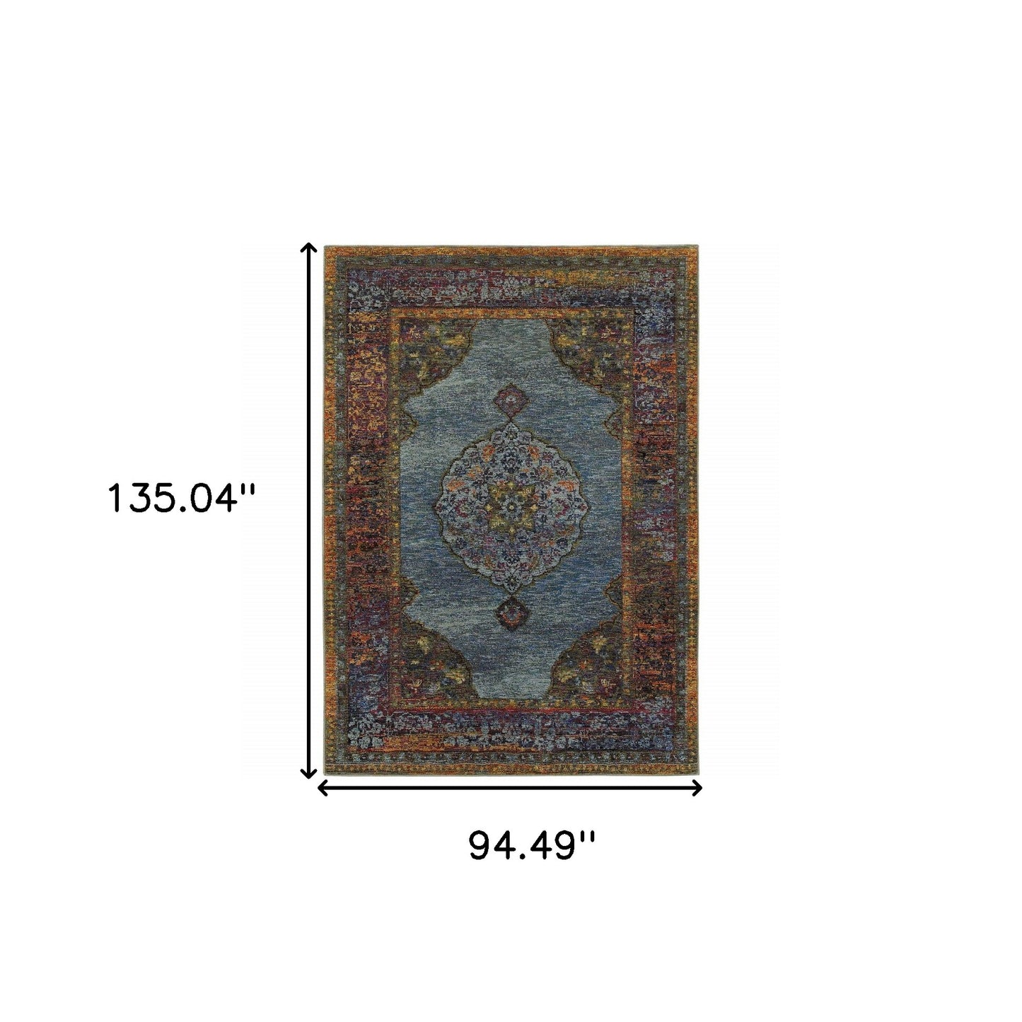 8' X 11' Blue and Beige Oriental Power Loom Area Rug