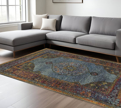 8' X 11' Blue and Beige Oriental Power Loom Area Rug