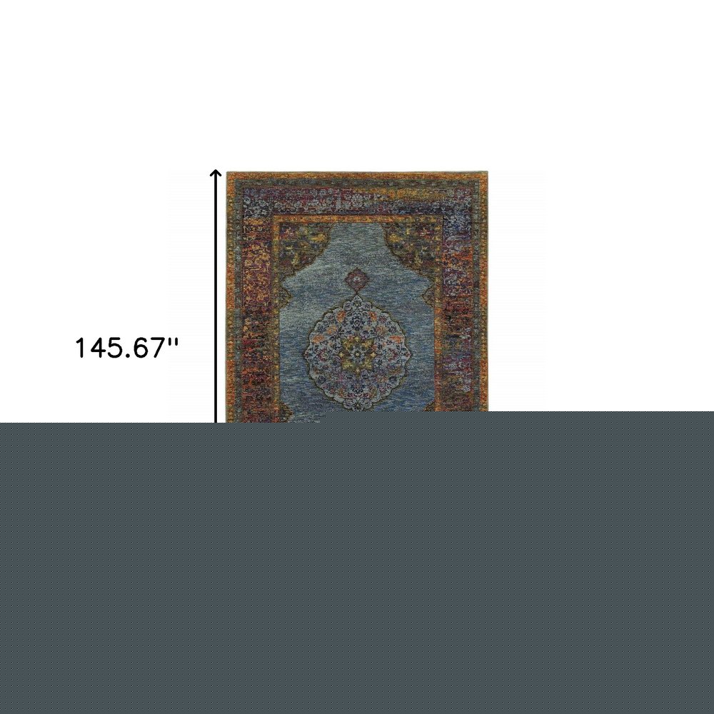 9' X 12' Blue and Beige Oriental Power Loom Area Rug