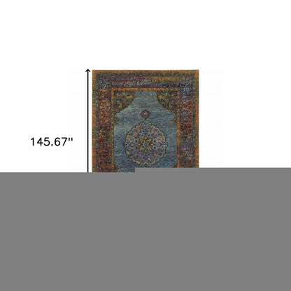 9' X 12' Blue and Beige Oriental Power Loom Area Rug