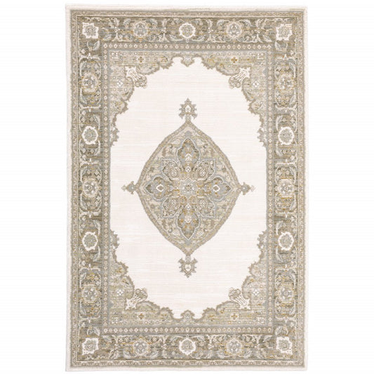 2' X 3' Beige And Ivory Oriental Area Rug