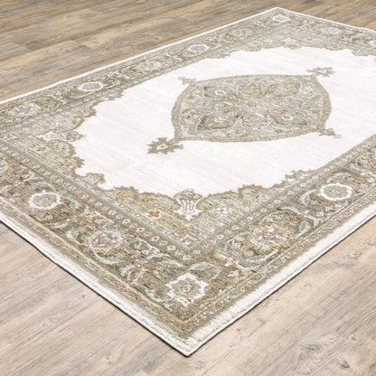 2' X 3' Beige and Ivory Oriental Power Loom Area Rug