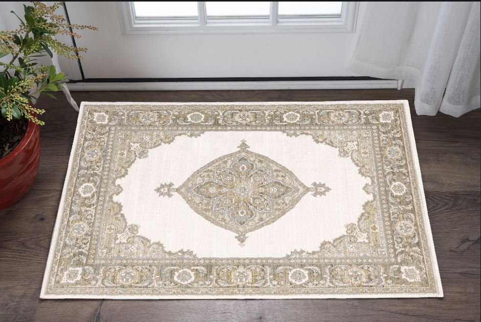 2' X 3' Beige and Ivory Oriental Power Loom Area Rug