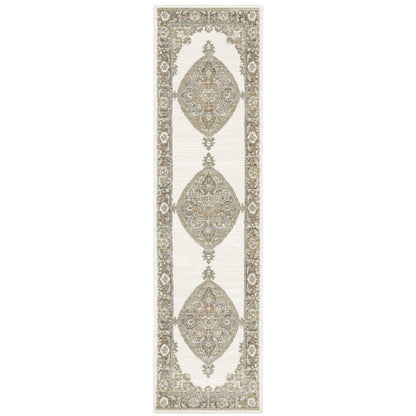 8' Beige And Ivory Oriental Runner Rug
