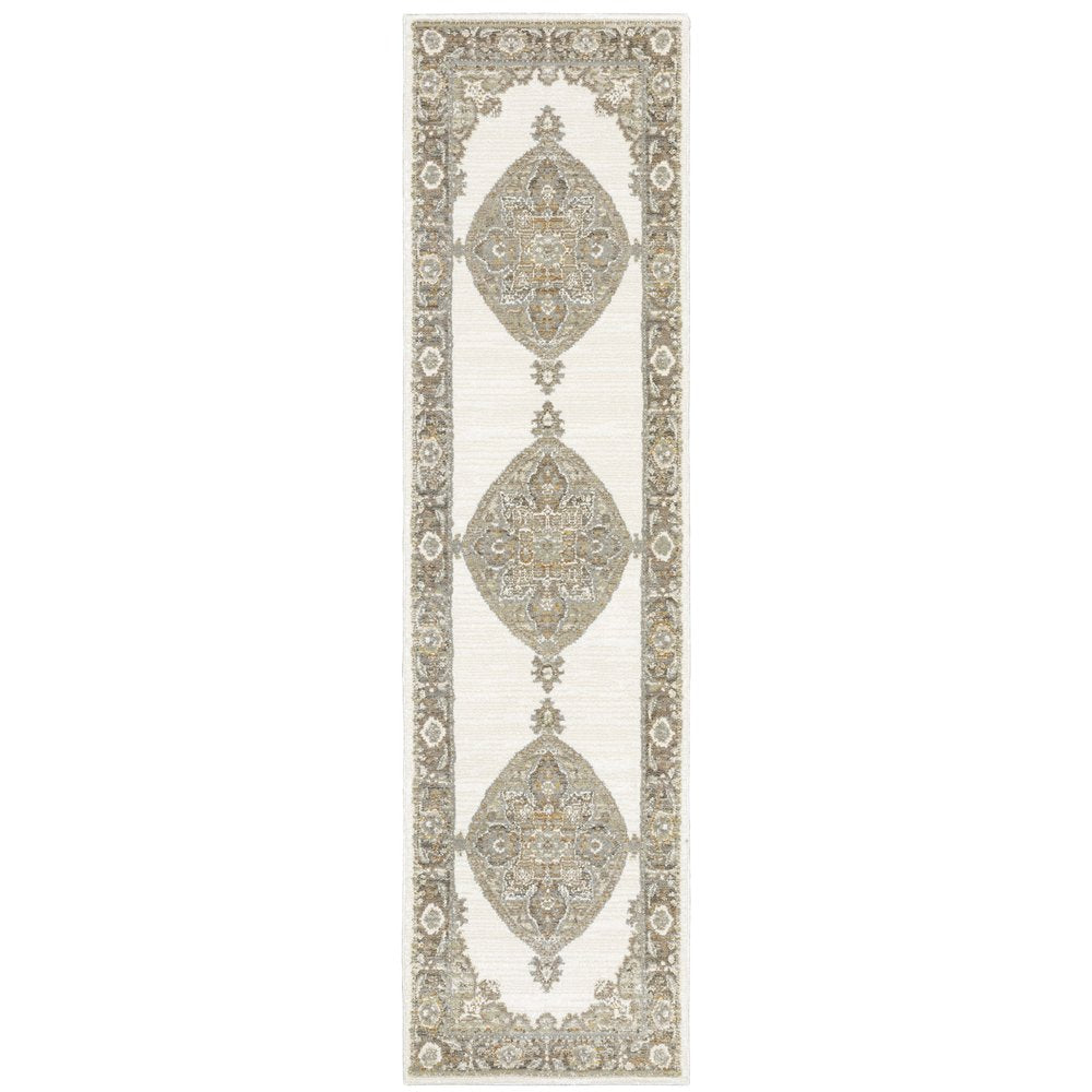 8' Beige And Ivory Oriental Runner Rug