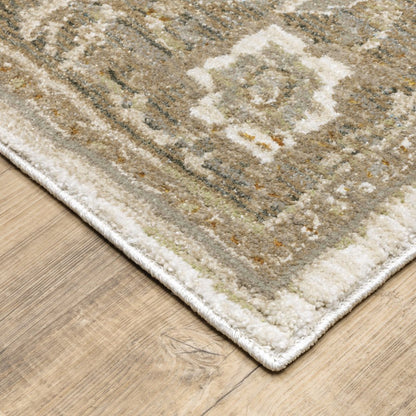 12' Beige And Ivory Oriental Runner Rug