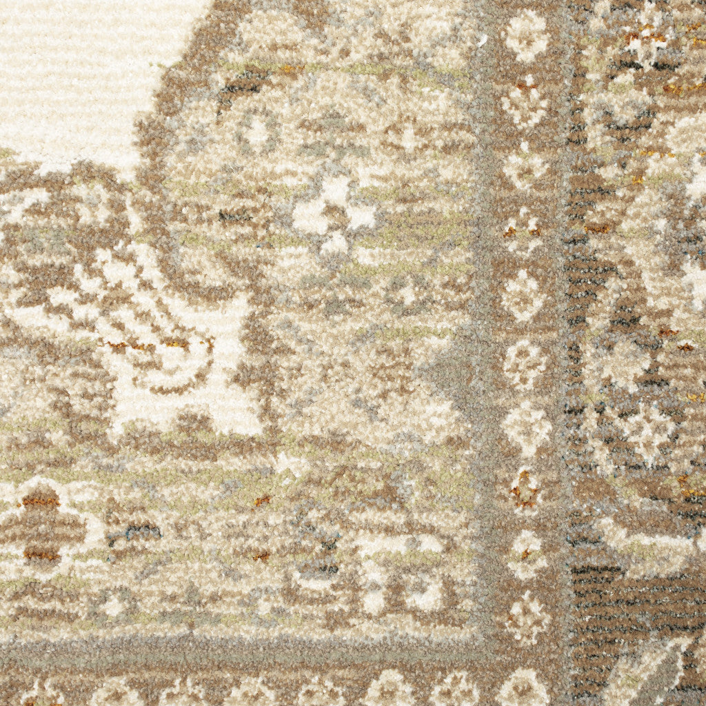 12' Runner Beige and Ivory Oriental Power Loom Runner Rug