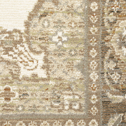 12' Runner Beige and Ivory Oriental Power Loom Runner Rug