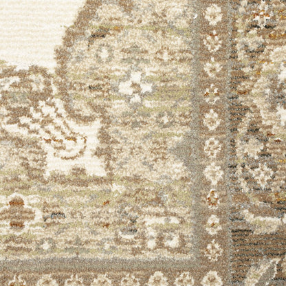 12' Beige And Ivory Oriental Runner Rug
