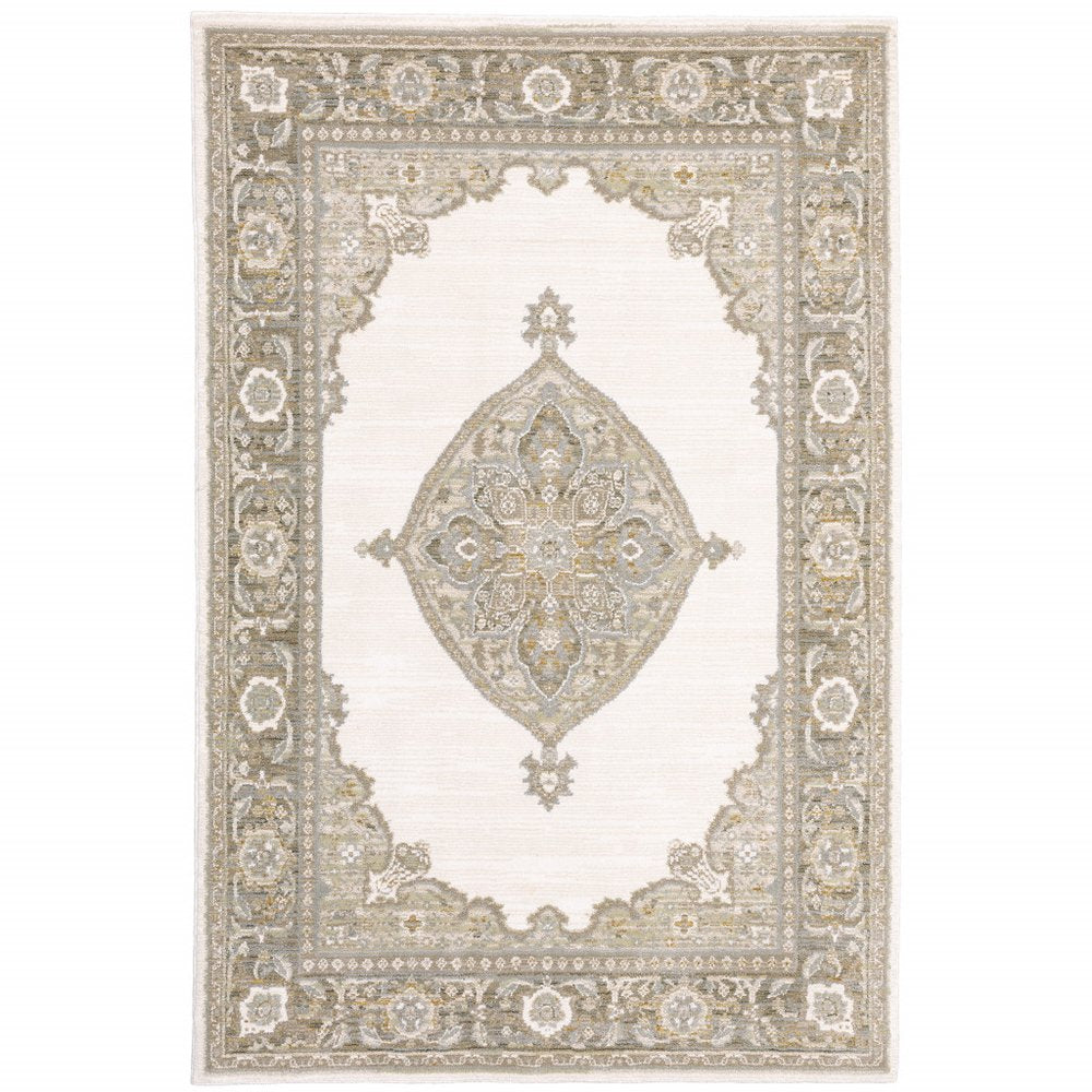 5' X 7' Beige And Ivory Oriental Area Rug