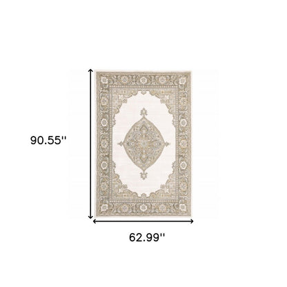 5' X 7' Beige And Ivory Oriental Area Rug