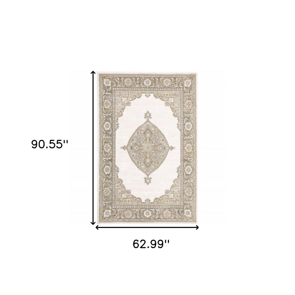 5' X 7' Beige And Ivory Oriental Area Rug