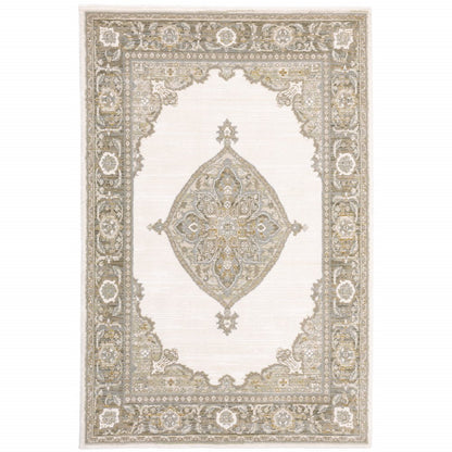 7' X 10' Beige and Ivory Oriental Power Loom Area Rug