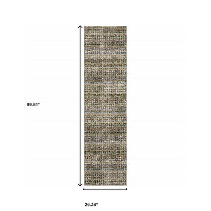 8' Runner Gray and Ivory Abstract Power Loom Runner Rug