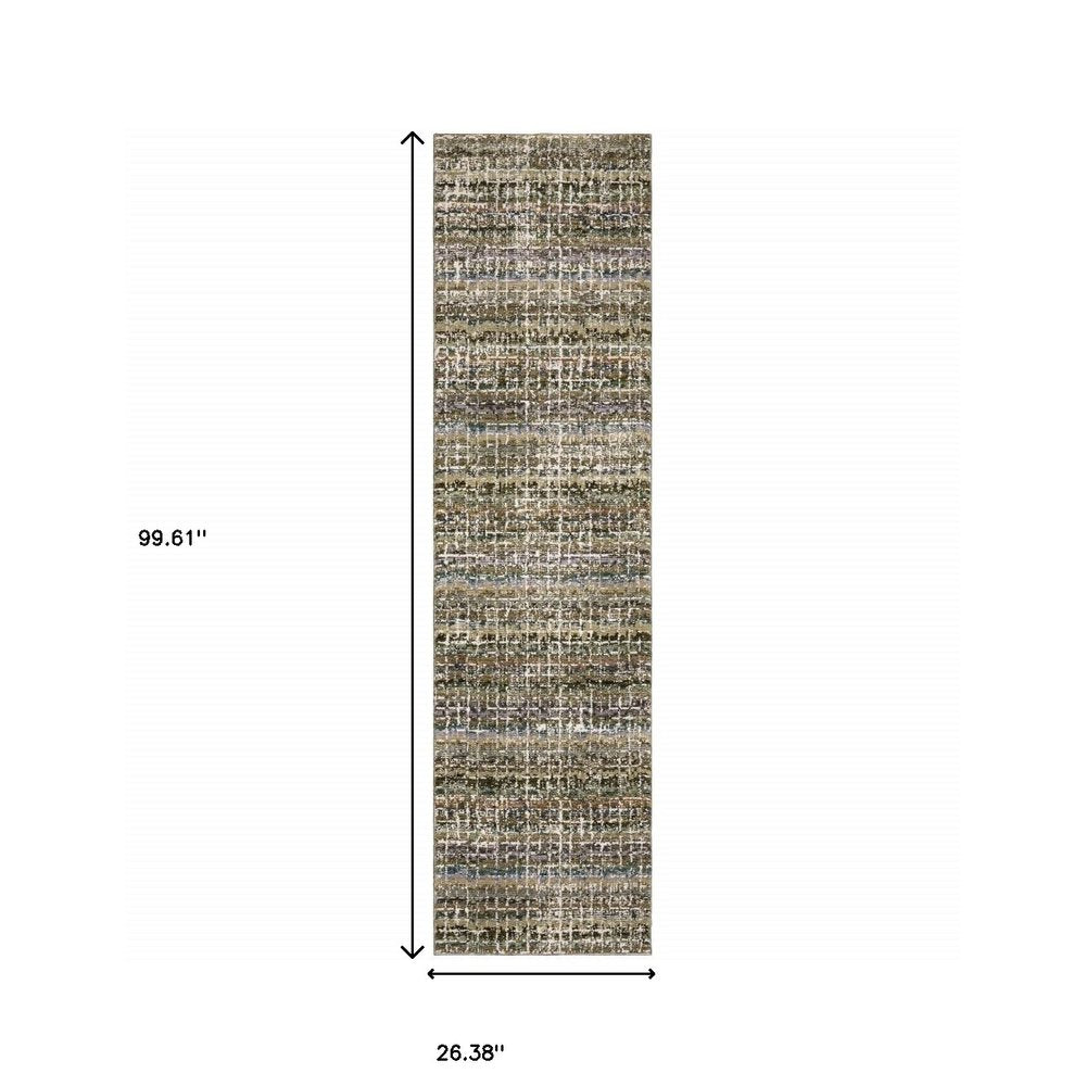 8' Gray And Ivory Abstract Runner Rug