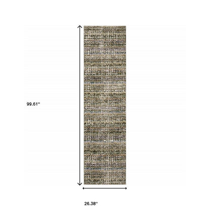 8' Gray And Ivory Abstract Runner Rug