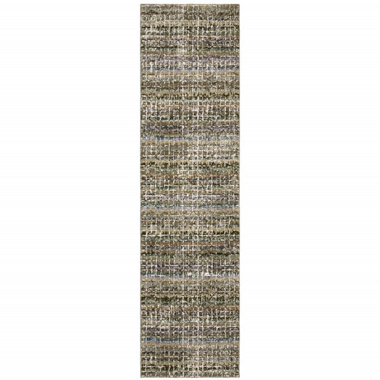 8' Gray And Ivory Abstract Runner Rug