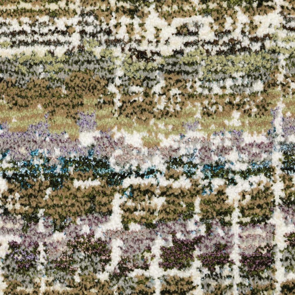 8' Gray And Ivory Abstract Runner Rug
