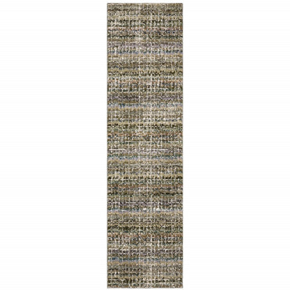 12' Green And Ivory Abstract Runner Rug