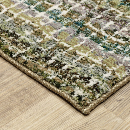 12' Green And Ivory Abstract Runner Rug